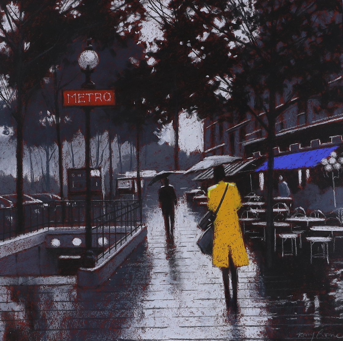 Terry Rowe, pair of pastels, Paris street scenes, signed, 51 x 51cm